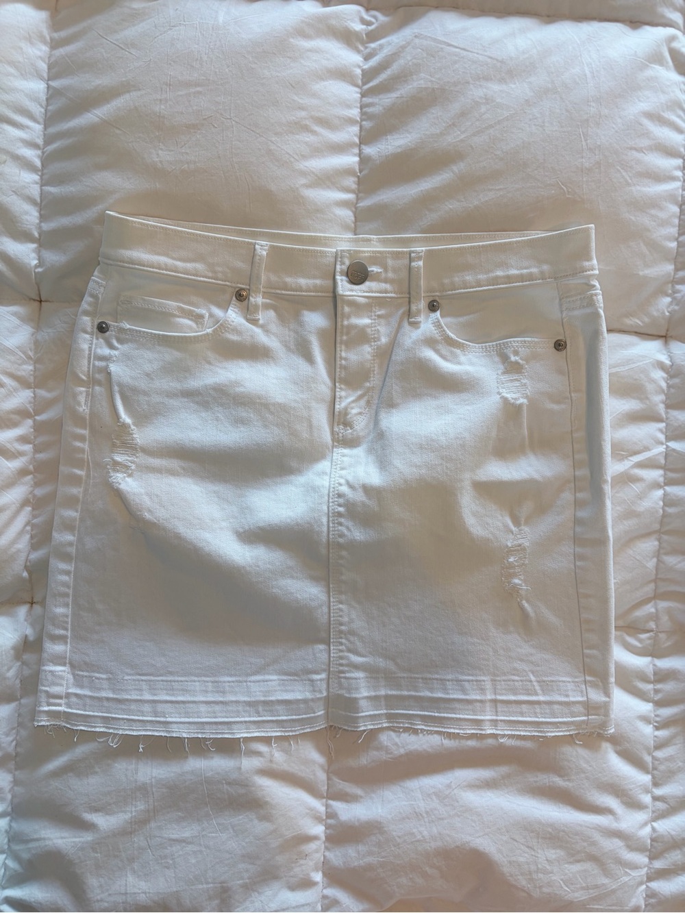 LOFT White Denim Mini Skirt with Subtle Distress